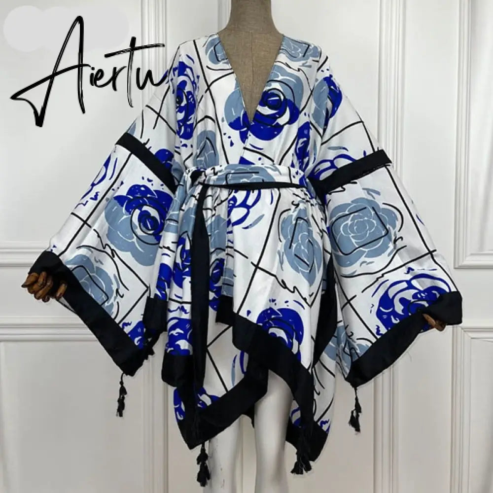 Aiertu America Summer Women Cardigan stitch robe Cocktail sexcy Boho Maxi African Holiday Batwing Sleeve Silk Robe Aiertu