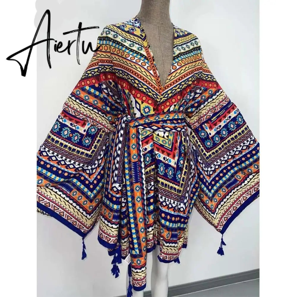Aiertu America Summer Women Cardigan stitch robe Cocktail sexcy Boho Maxi African Holiday Batwing Sleeve Silk Robe Aiertu