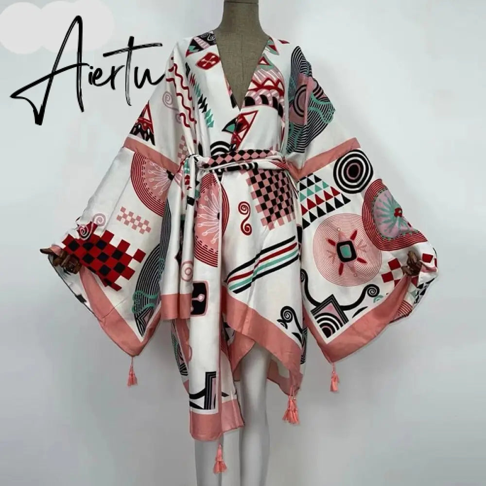 Aiertu America Summer Women Cardigan stitch robe Cocktail sexcy Boho Maxi African Holiday Batwing Sleeve Silk Robe Aiertu