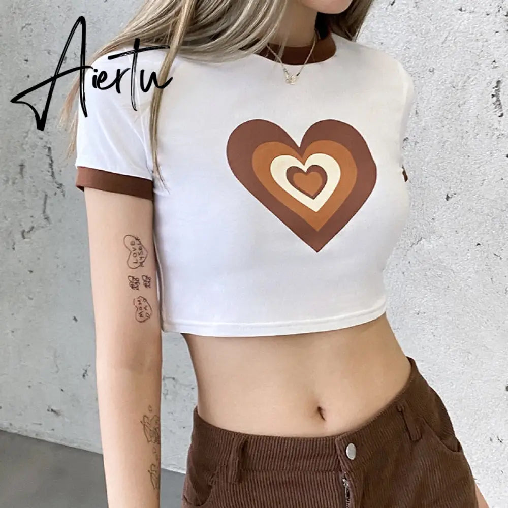 Aiertu Angel Printed Short Sleeve Crop Top T Shirt Women Summer Clothes Cute Print T-shirt Ladie Streetwear Tee Shirt Aiertu