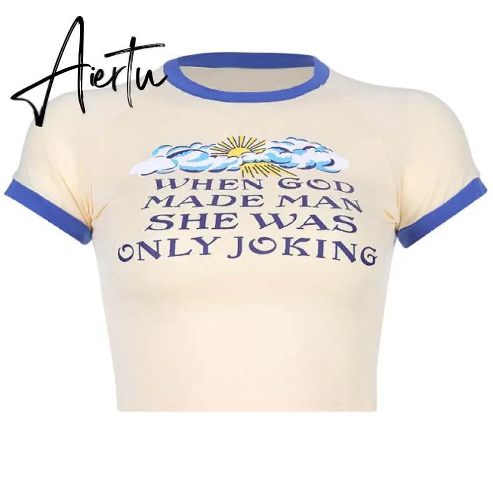 Aiertu Angel Printed Short Sleeve Crop Top T Shirt Women Summer Clothes Cute Print T-shirt Ladie Streetwear Tee Shirt Aiertu