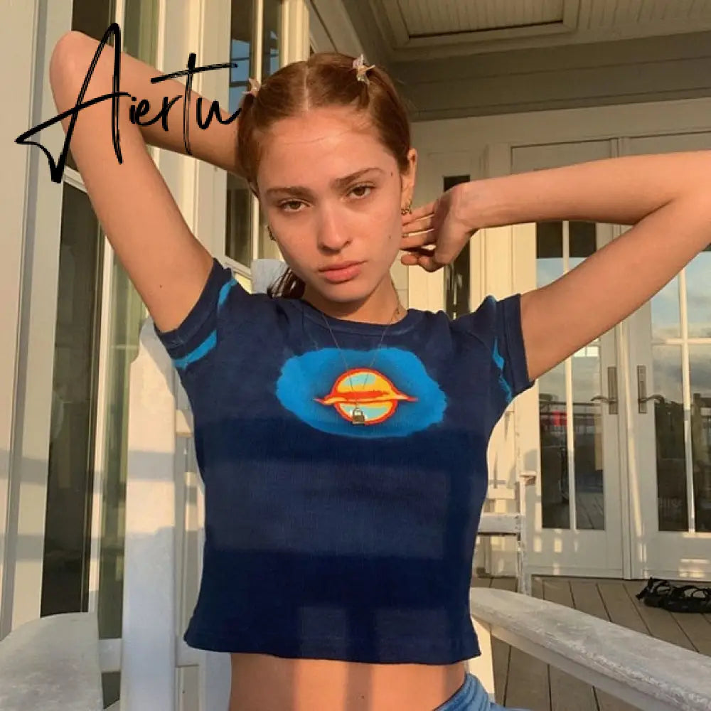 Aiertu Angel Printed Short Sleeve Crop Top T Shirt Women Summer Clothes Cute Print T-shirt Ladie Streetwear Tee Shirt Aiertu