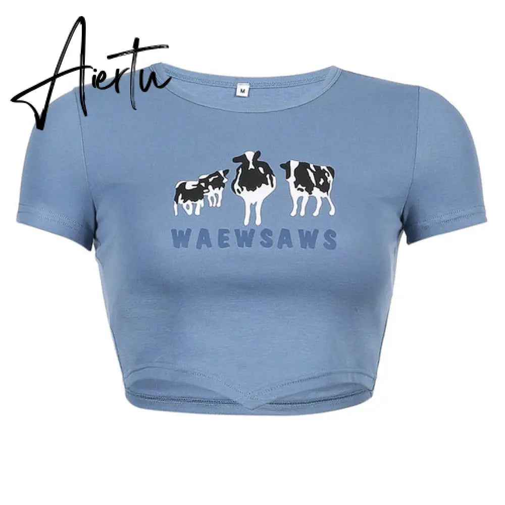 Aiertu Angel Printed Short Sleeve Crop Top T Shirt Women Summer Clothes Cute Print T-shirt Ladie Streetwear Tee Shirt Aiertu