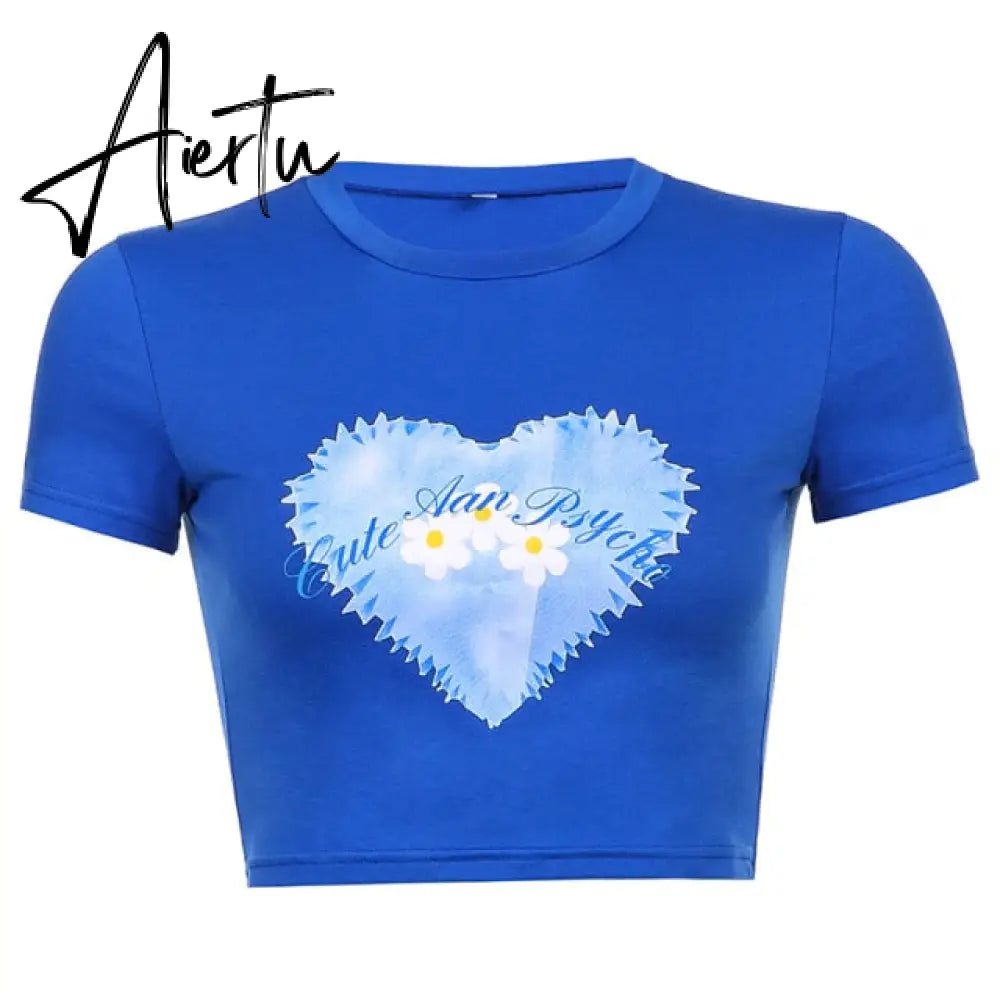 Aiertu Angel Printed Short Sleeve Crop Top T Shirt Women Summer Clothes Cute Print T-shirt Ladie Streetwear Tee Shirt Aiertu