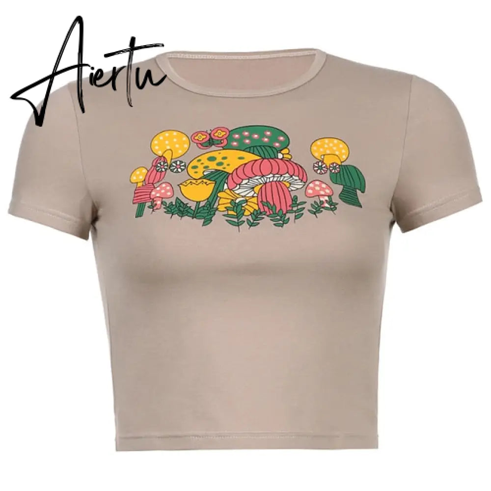 Aiertu Angel Printed Short Sleeve Crop Top T Shirt Women Summer Clothes Cute Print T-shirt Ladie Streetwear Tee Shirt Aiertu
