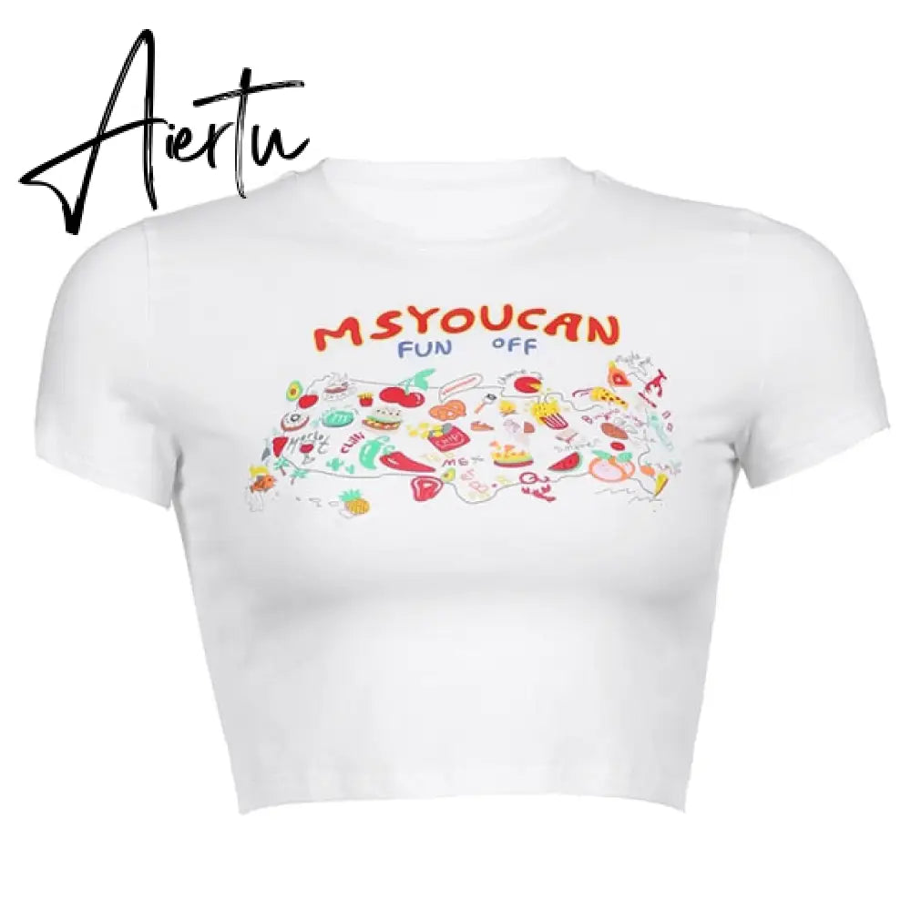 Aiertu Angel Printed Short Sleeve Crop Top T Shirt Women Summer Clothes Cute Print T-shirt Ladie Streetwear Tee Shirt Aiertu