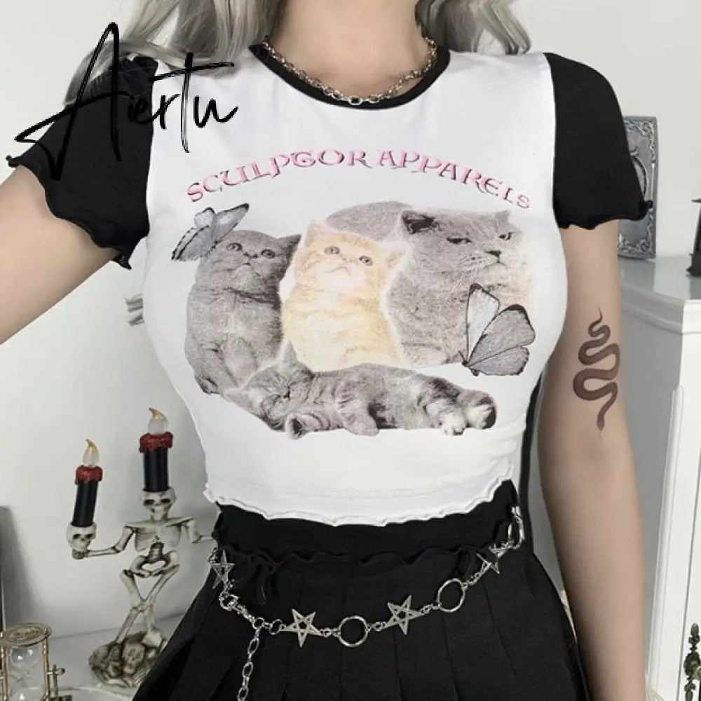 Aiertu Angel Printed Short Sleeve Crop Top T Shirt Women Summer Clothes Cute Print T-shirt Ladie Streetwear Tee Shirt Aiertu