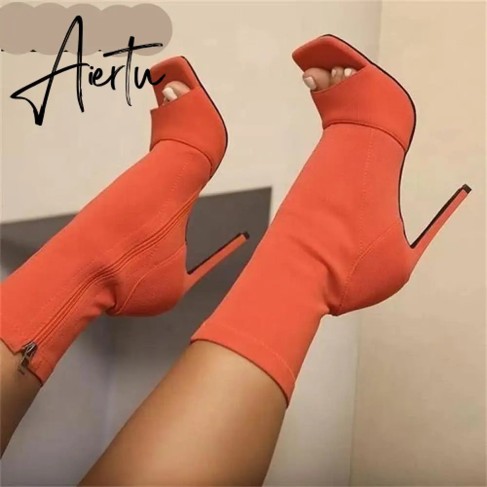 Aiertu Ankle Boots For Women Square Toe Fashion Shoes Warm Winter Short Boots Zipper Square Heels Comfortable Lady Shoes Aiertu
