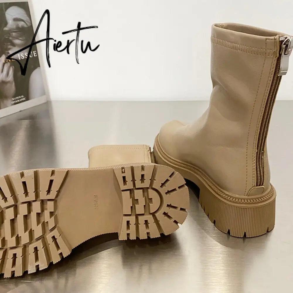 Aiertu Ankle Chelsea Boots New Winter Mid Heels Platform Women Botas Snow Warm Designer Motorcycle Boots Gladiator Oxford Zapatos Aiertu