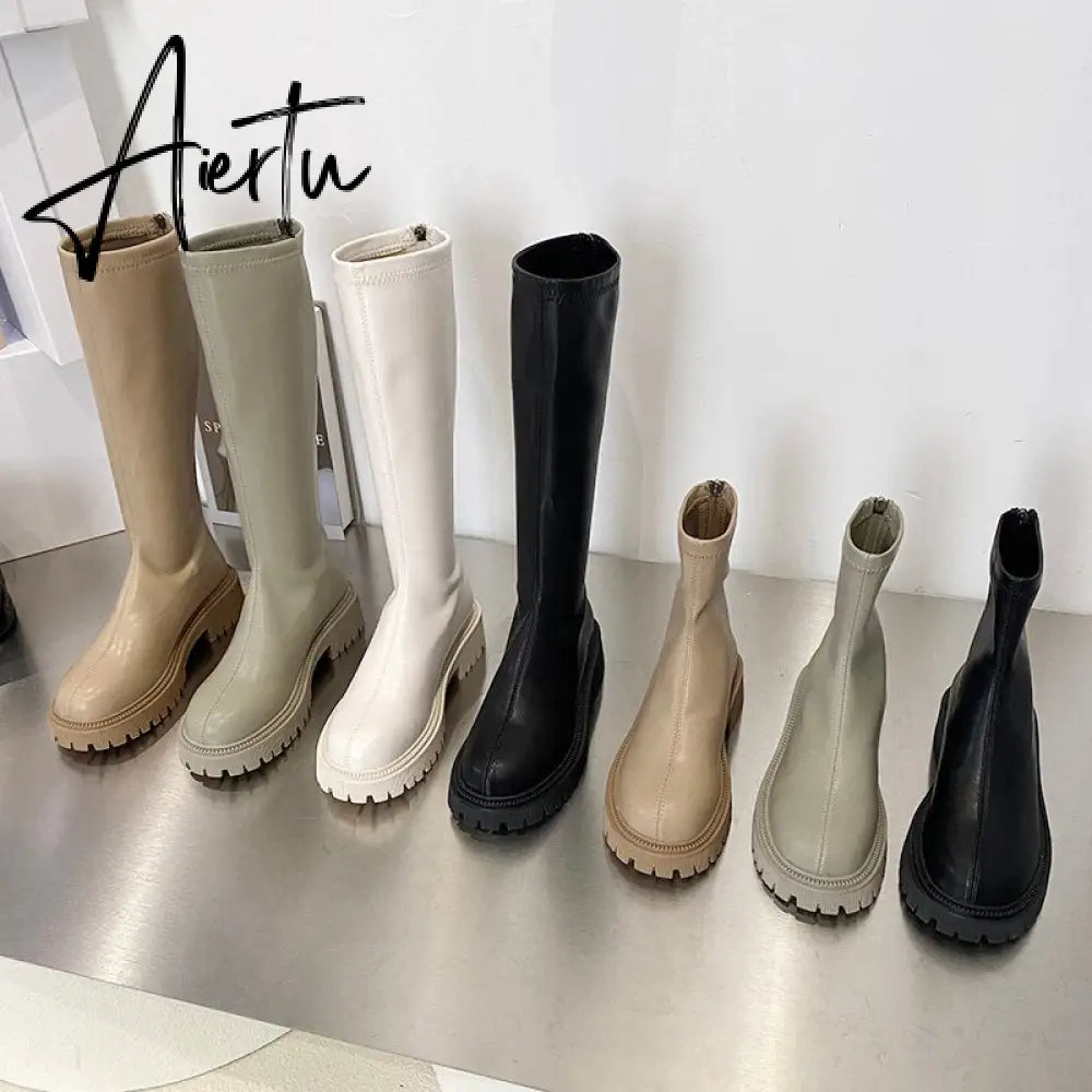 Aiertu Ankle Chelsea Boots New Winter Mid Heels Platform Women Botas Snow Warm Designer Motorcycle Boots Gladiator Oxford Zapatos Aiertu