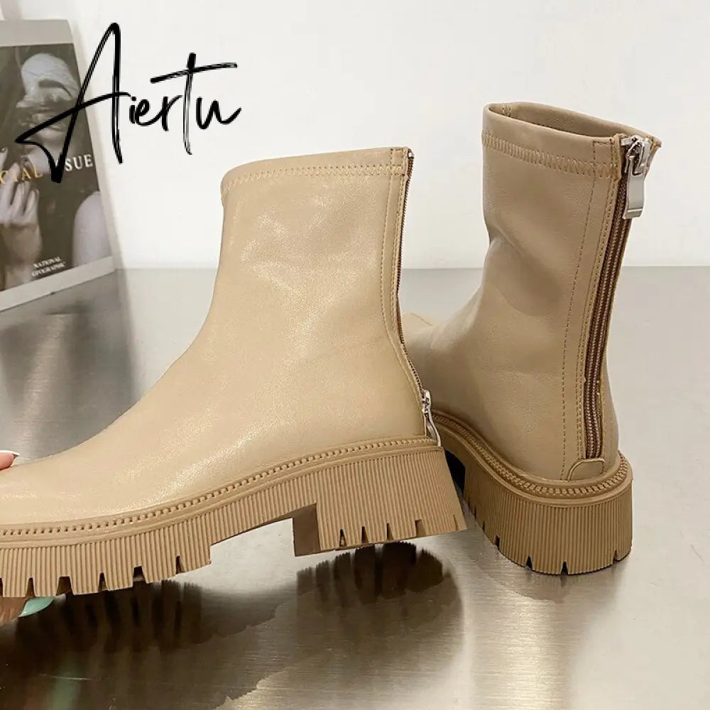 Aiertu Ankle Chelsea Boots New Winter Mid Heels Platform Women Botas Snow Warm Designer Motorcycle Boots Gladiator Oxford Zapatos Aiertu