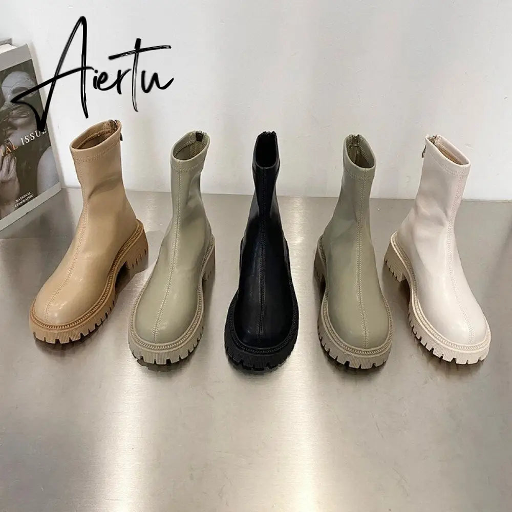 Aiertu Ankle Chelsea Boots New Winter Mid Heels Platform Women Botas Snow Warm Designer Motorcycle Boots Gladiator Oxford Zapatos Aiertu