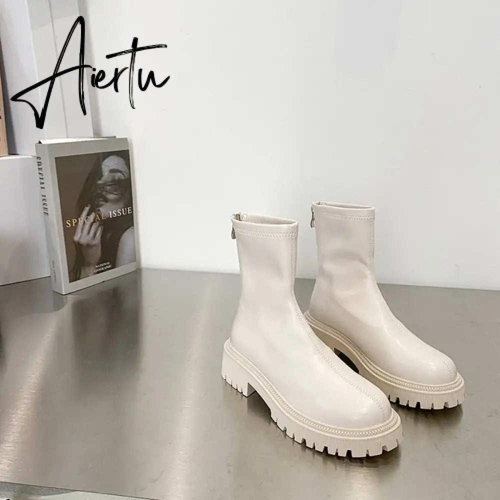Aiertu Ankle Chelsea Boots New Winter Mid Heels Platform Women Botas Snow Warm Designer Motorcycle Boots Gladiator Oxford Zapatos Aiertu