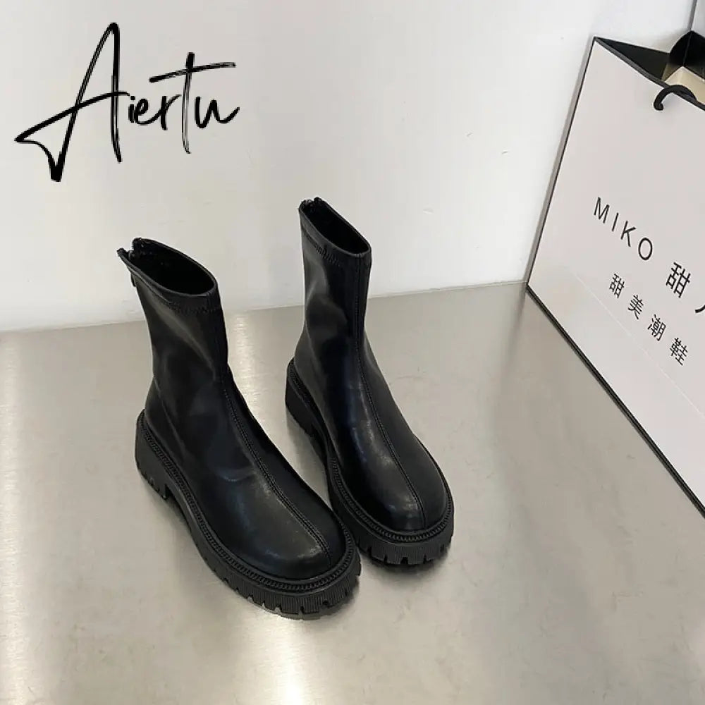 Aiertu Ankle Chelsea Boots New Winter Mid Heels Platform Women Botas Snow Warm Designer Motorcycle Boots Gladiator Oxford Zapatos Aiertu