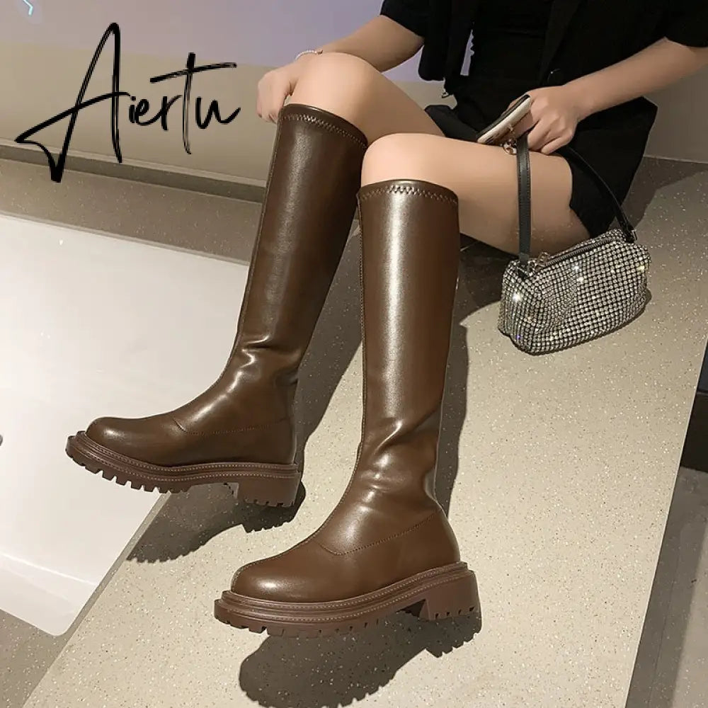 Aiertu Ankle Chelsea Boots New Winter Mid Heels Platform Women Botas Snow Warm Designer Motorcycle Boots Gladiator Oxford Zapatos Aiertu