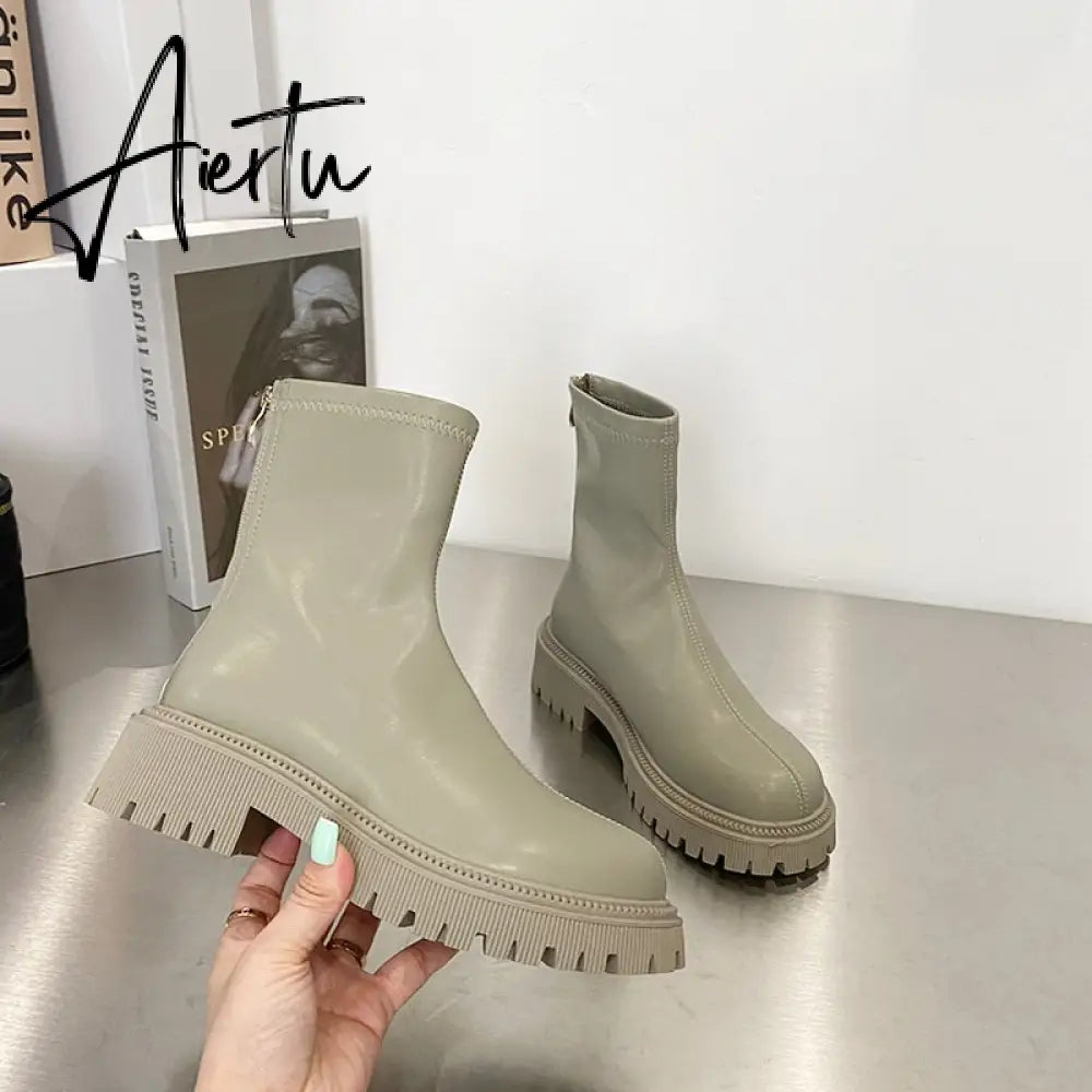 Aiertu Ankle Chelsea Boots New Winter Mid Heels Platform Women Botas Snow Warm Designer Motorcycle Boots Gladiator Oxford Zapatos Aiertu