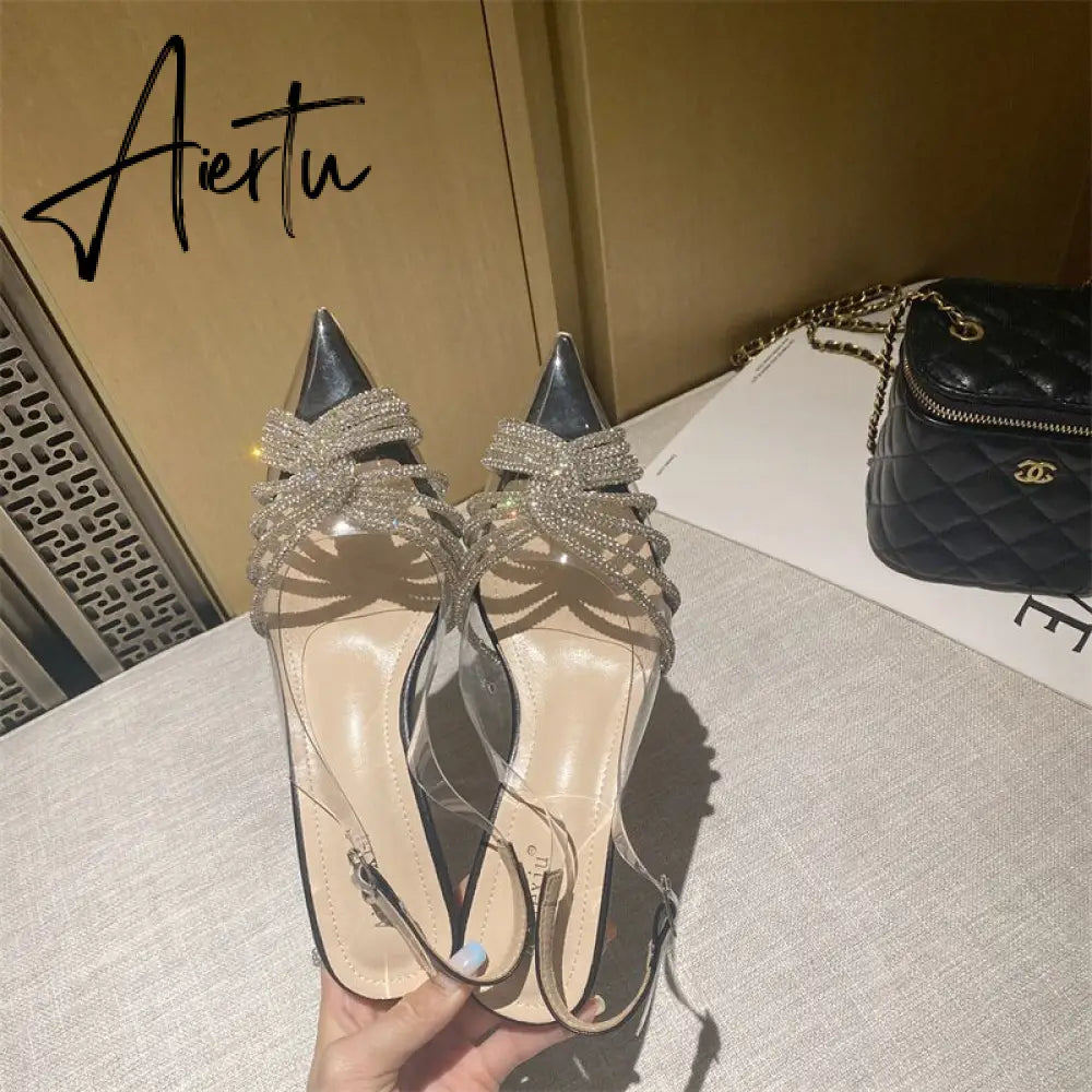 Aiertu Ankle Luxury Rivet High Heeled Shoes Summer New Women's Pumps Pointed Versatile Sexy Prom Women's Sandals 8cm Sandalias Aiertu