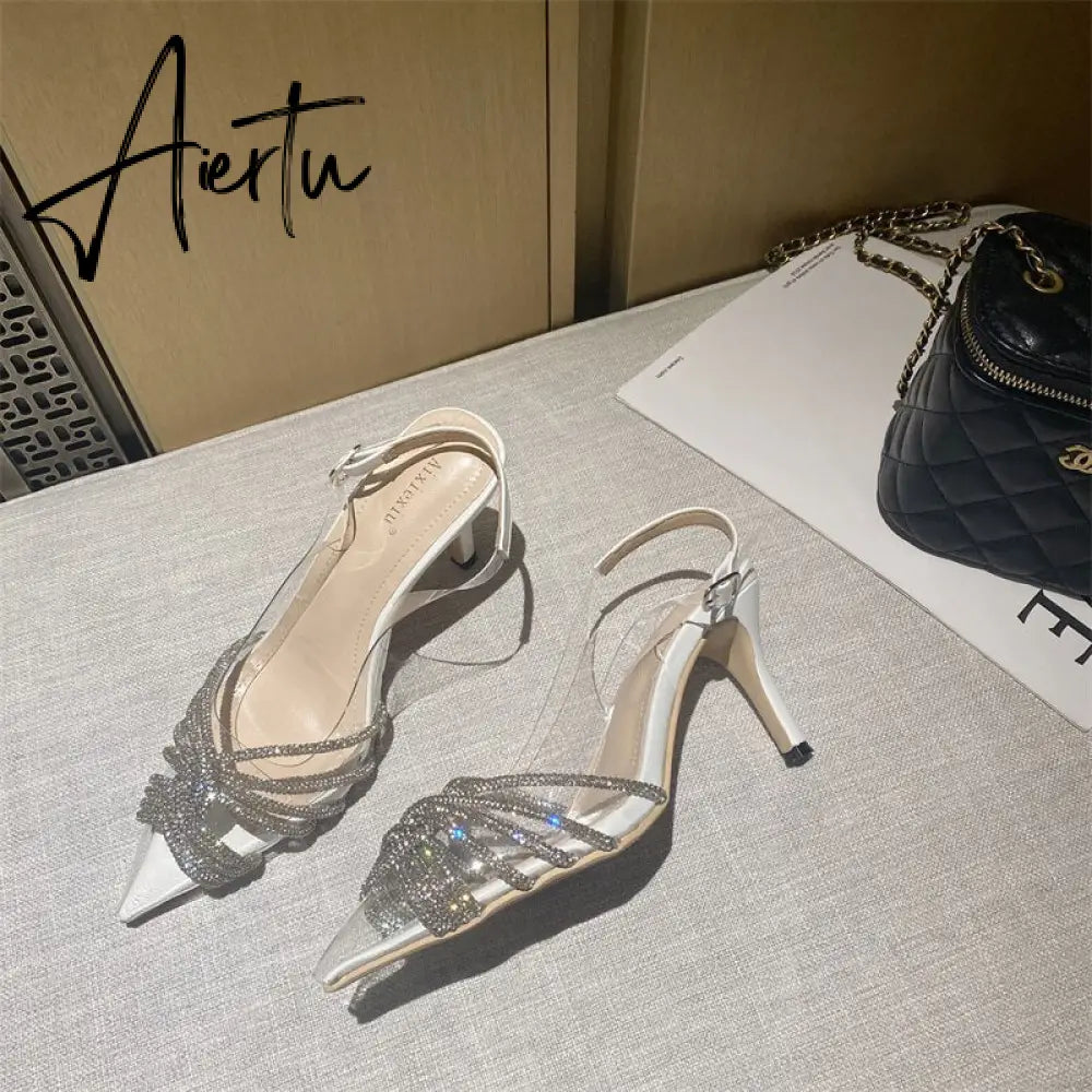 Aiertu Ankle Luxury Rivet High Heeled Shoes Summer New Women's Pumps Pointed Versatile Sexy Prom Women's Sandals 8cm Sandalias Aiertu
