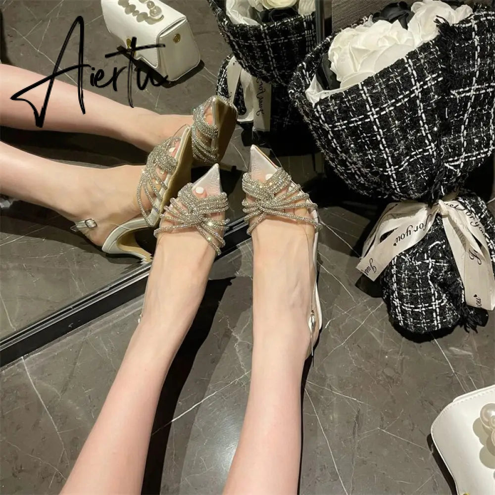 Aiertu Ankle Luxury Rivet High Heeled Shoes Summer New Women's Pumps Pointed Versatile Sexy Prom Women's Sandals 8cm Sandalias Aiertu