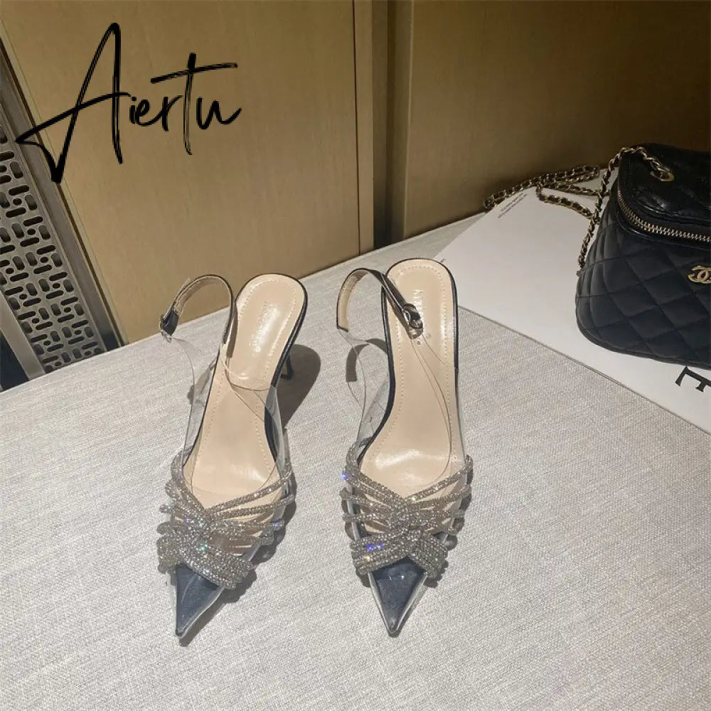 Aiertu Ankle Luxury Rivet High Heeled Shoes Summer New Women's Pumps Pointed Versatile Sexy Prom Women's Sandals 8cm Sandalias Aiertu