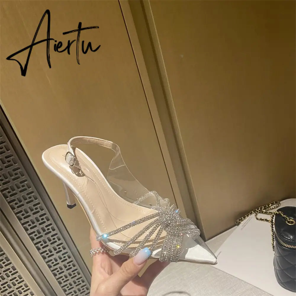 Aiertu Ankle Luxury Rivet High Heeled Shoes Summer New Women's Pumps Pointed Versatile Sexy Prom Women's Sandals 8cm Sandalias Aiertu