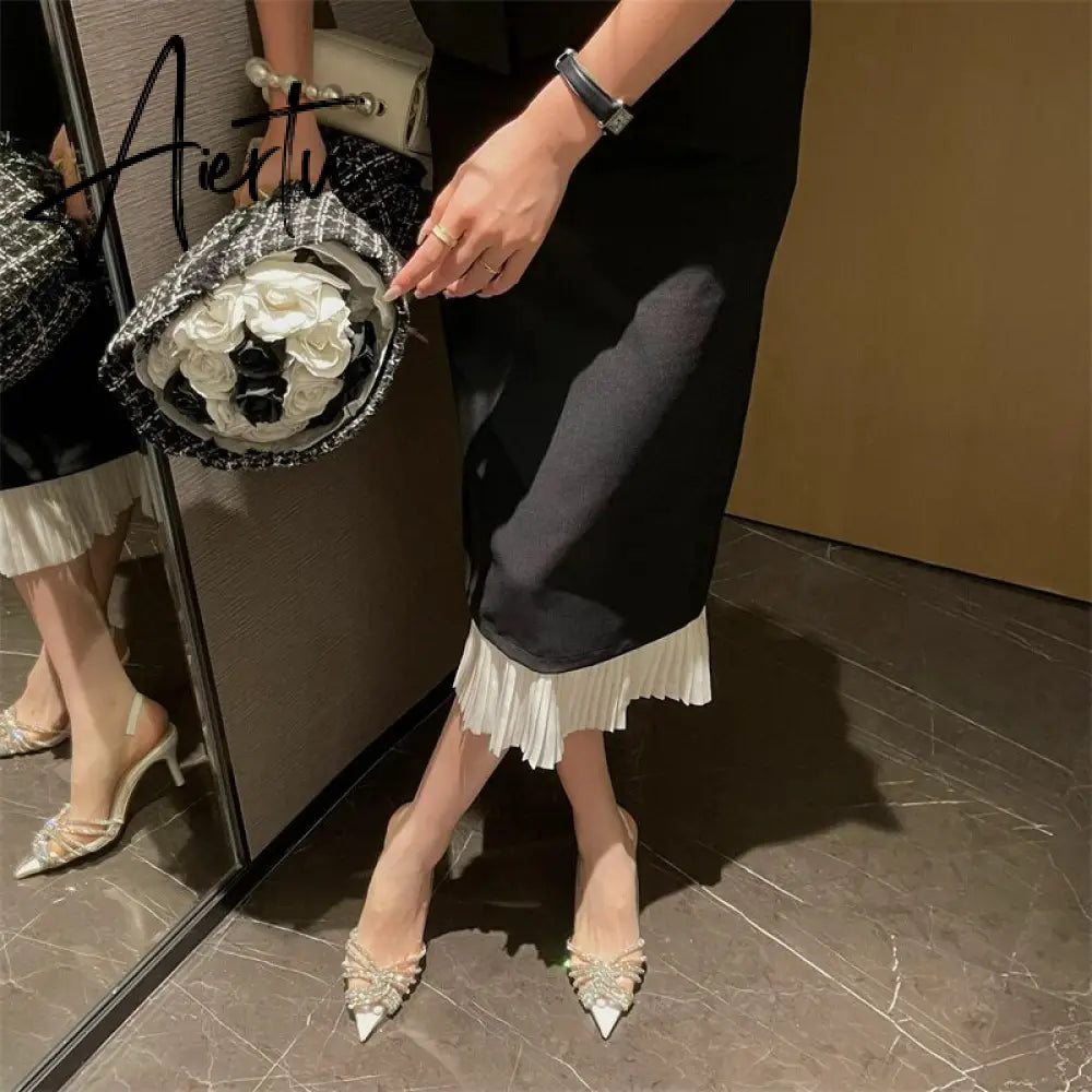 Aiertu Ankle Luxury Rivet High Heeled Shoes Summer New Women's Pumps Pointed Versatile Sexy Prom Women's Sandals 8cm Sandalias Aiertu