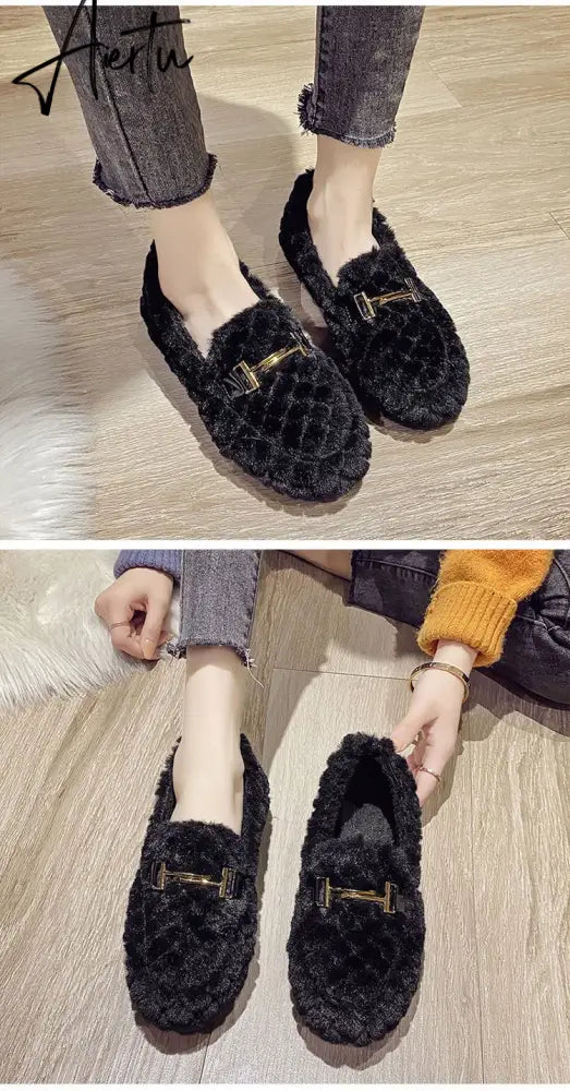 Aiertu  Autumn and Winter New Outdoor Home Indoor Wool Bag with Cotton Shoes Anti Slip Warm Lady Beans Shoes Aiertu