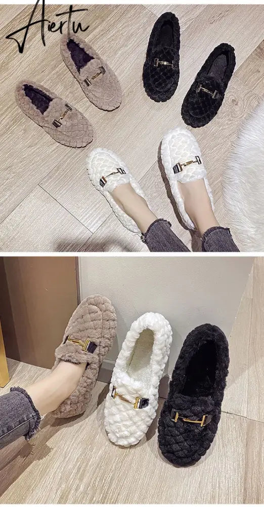 Aiertu  Autumn and Winter New Outdoor Home Indoor Wool Bag with Cotton Shoes Anti Slip Warm Lady Beans Shoes Aiertu