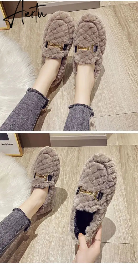 Aiertu  Autumn and Winter New Outdoor Home Indoor Wool Bag with Cotton Shoes Anti Slip Warm Lady Beans Shoes Aiertu