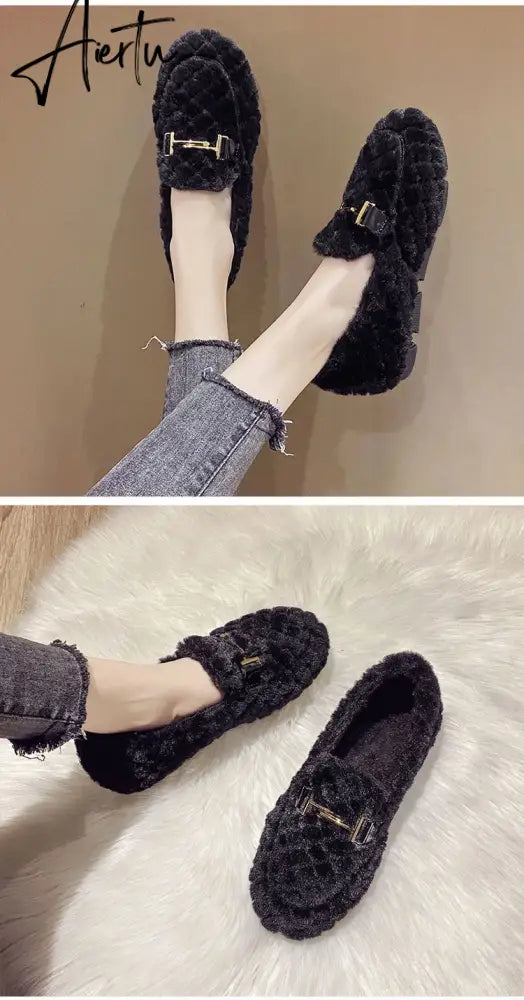 Aiertu  Autumn and Winter New Outdoor Home Indoor Wool Bag with Cotton Shoes Anti Slip Warm Lady Beans Shoes Aiertu