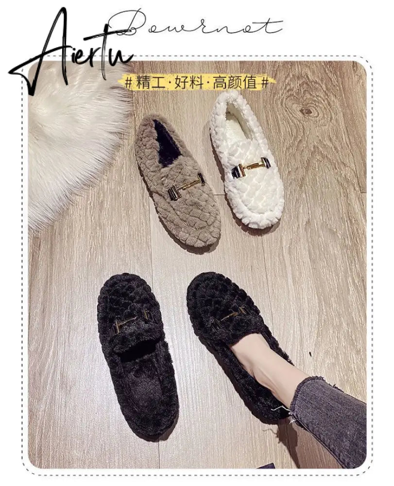 Aiertu  Autumn and Winter New Outdoor Home Indoor Wool Bag with Cotton Shoes Anti Slip Warm Lady Beans Shoes Aiertu
