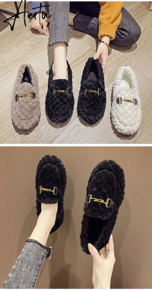 Aiertu  Autumn and Winter New Outdoor Home Indoor Wool Bag with Cotton Shoes Anti Slip Warm Lady Beans Shoes Aiertu