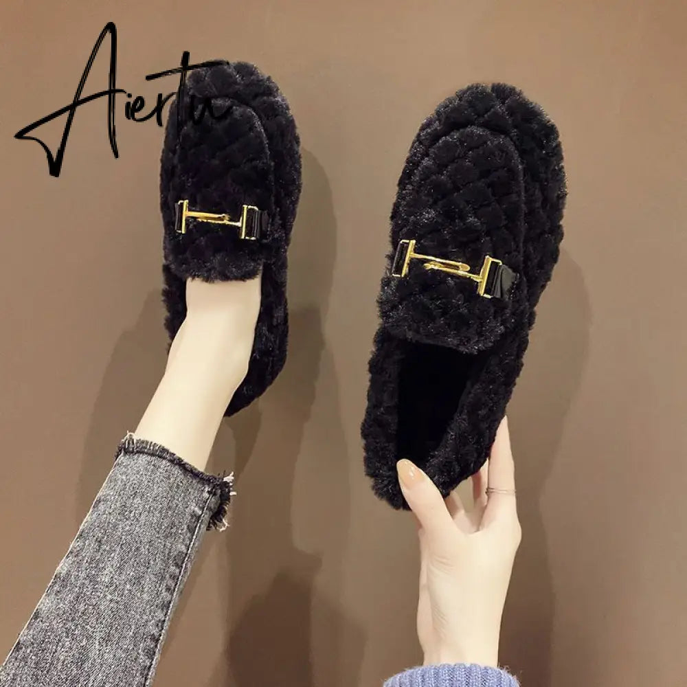 Aiertu  Autumn and Winter New Outdoor Home Indoor Wool Bag with Cotton Shoes Anti Slip Warm Lady Beans Shoes Aiertu