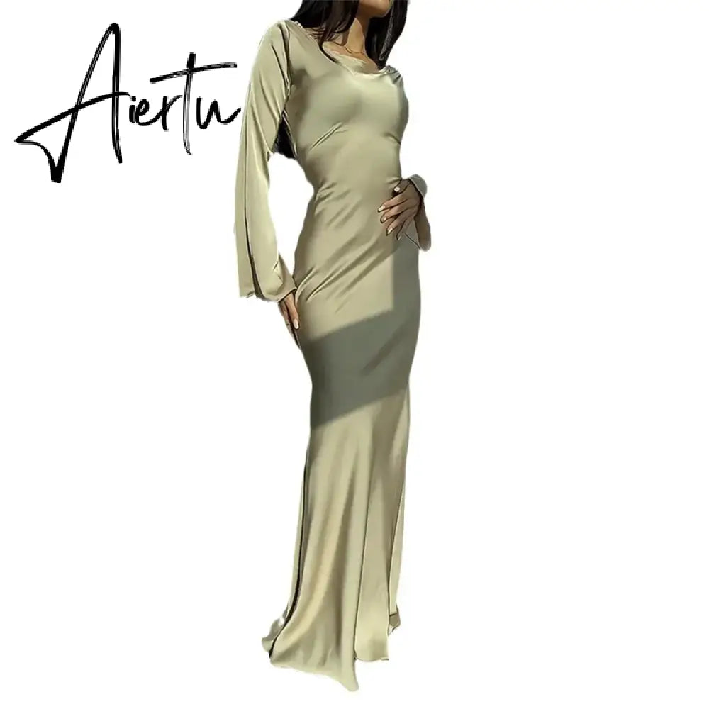 Aiertu Autumn and Winter Women's Lace Up Separation Feeling National Style Lazy Style Waist Wrapped White Round Neck Long Sleeved Dress Aiertu