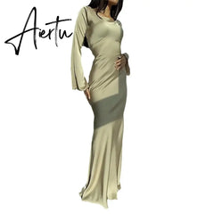 Aiertu Autumn and Winter Women's Lace Up Separation Feeling National Style Lazy Style Waist Wrapped White Round Neck Long Sleeved Dress Aiertu