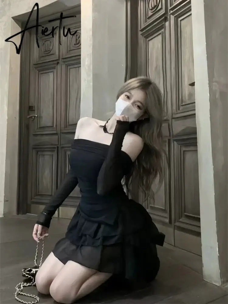 Aiertu Autumn Elegant Two Pieces Skirt Set Women Casual Sweet Blouse + Y2k Slim Cake Skirts Office Lady Korean Fashion Suits New Aiertu