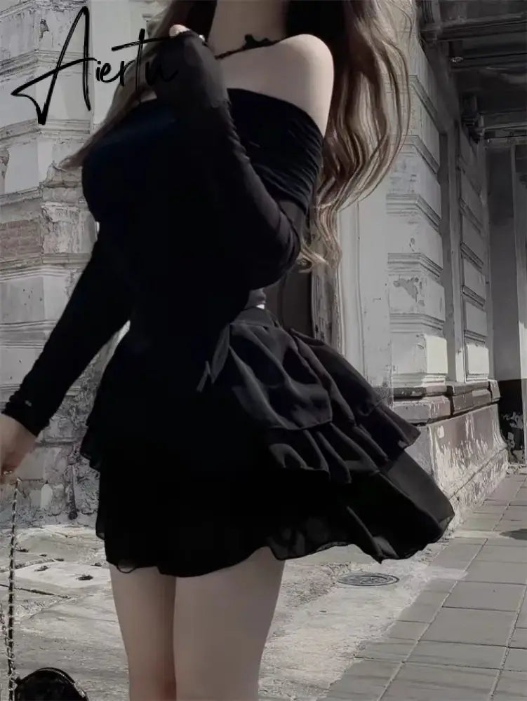 Aiertu Autumn Elegant Two Pieces Skirt Set Women Casual Sweet Blouse + Y2k Slim Cake Skirts Office Lady Korean Fashion Suits New Aiertu
