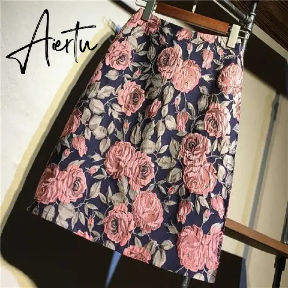 Aiertu Autumn  High Waist A-line Skirts Light Mature One Step Skirt Ladies Medium Length Retro Wrapped Hip Skirt Jacquard Skirt Aiertu