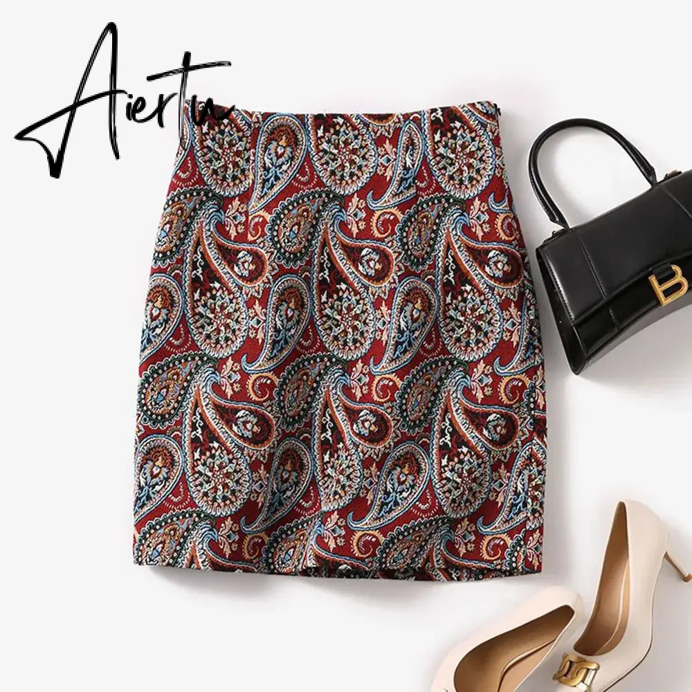 Aiertu Autumn  High Waist A-line Skirts Light Mature One Step Skirt Ladies Medium Length Retro Wrapped Hip Skirt Jacquard Skirt Aiertu