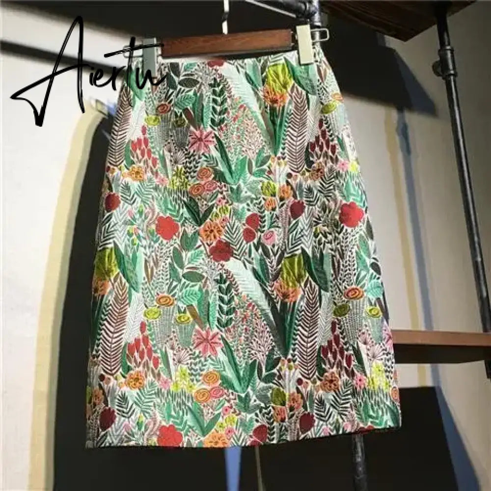 Aiertu Autumn  High Waist A-line Skirts Light Mature One Step Skirt Ladies Medium Length Retro Wrapped Hip Skirt Jacquard Skirt Aiertu