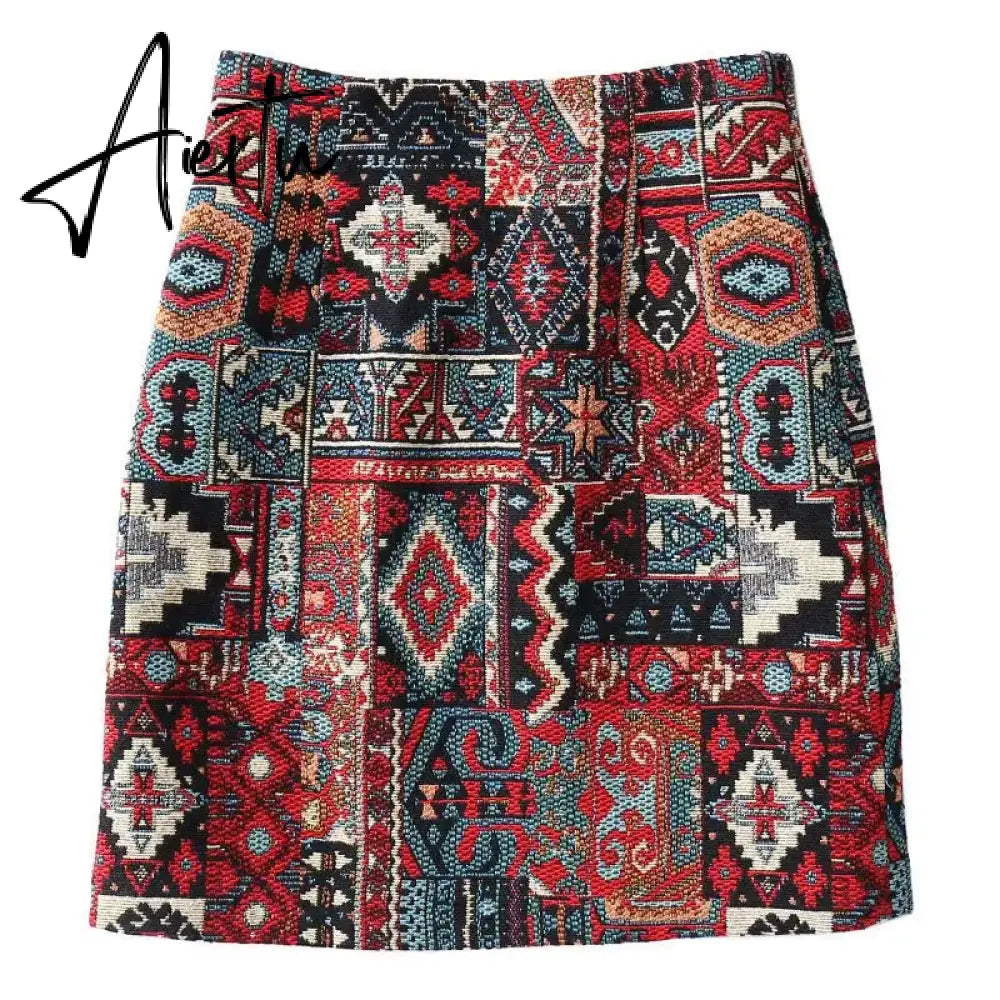 Aiertu Autumn  High Waist A-line Skirts Light Mature One Step Skirt Ladies Medium Length Retro Wrapped Hip Skirt Jacquard Skirt Aiertu