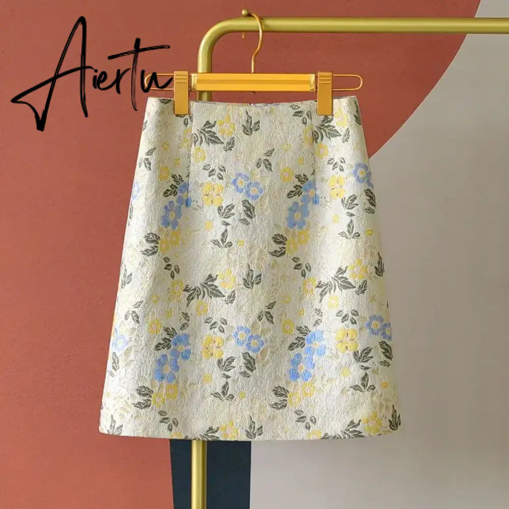Aiertu Autumn  High Waist A-line Skirts Light Mature One Step Skirt Ladies Medium Length Retro Wrapped Hip Skirt Jacquard Skirt Aiertu