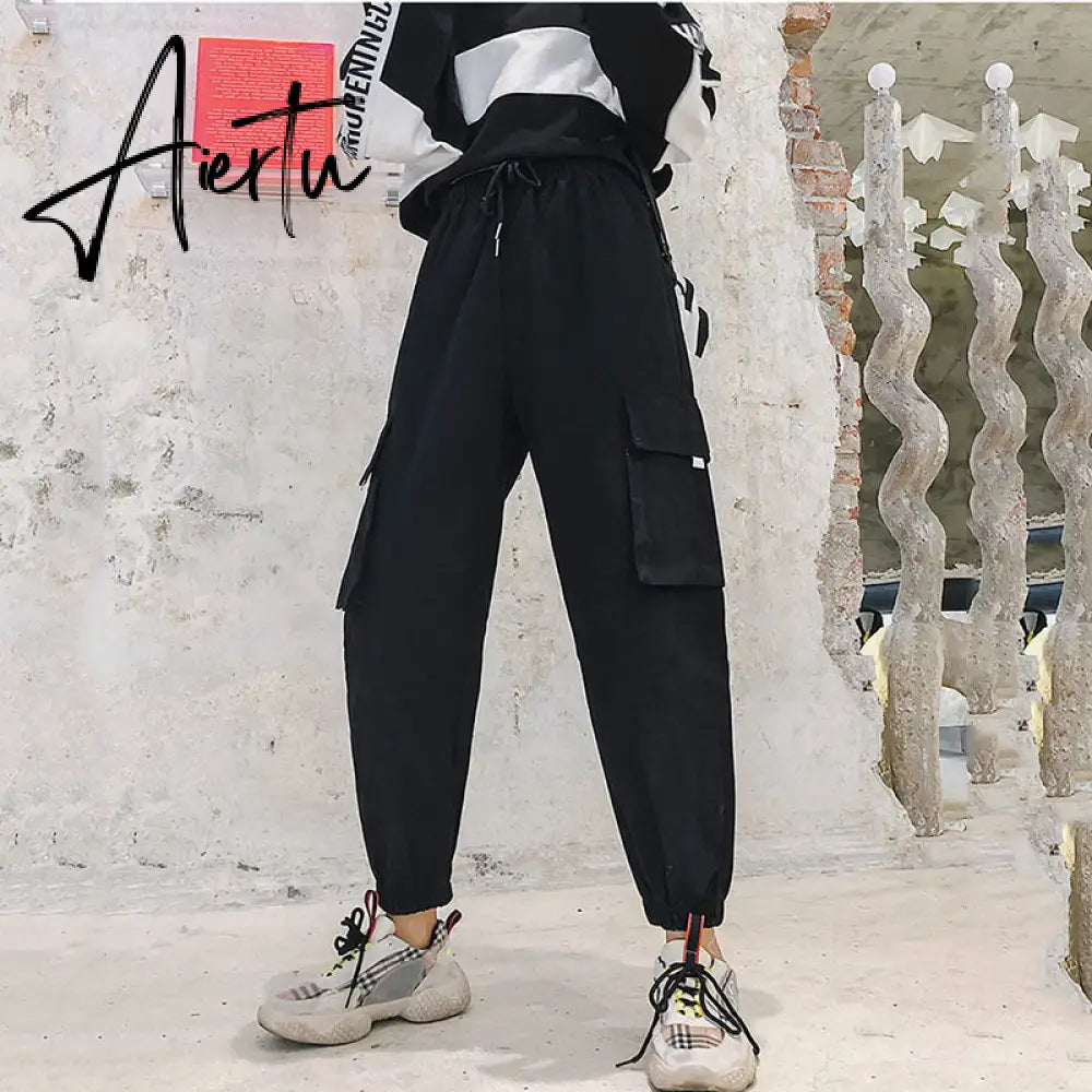 Aiertu  Autumn High Waist Streetwear Cargo Pants Female Harajuku Loose Joggers Women 2 Piece Suit harem camo pants Aiertu