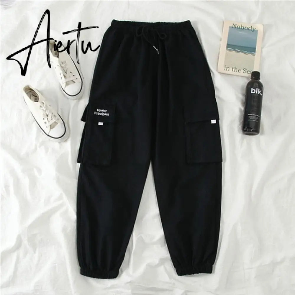 Aiertu  Autumn High Waist Streetwear Cargo Pants Female Harajuku Loose Joggers Women 2 Piece Suit harem camo pants Aiertu