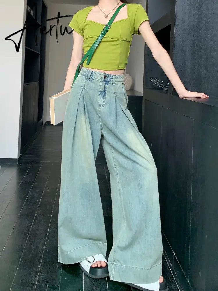 Aiertu Autumn New American Vintage Jeans Woman High Waist Loose Slim Fashion Jeans Female Blue Street Chic Straight Women Jeans Aiertu