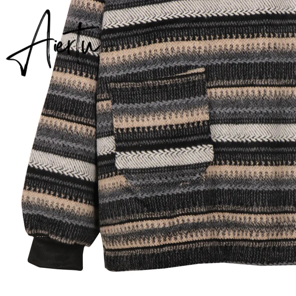 Aiertu  Autumn Pullover Women Vintage Striped Oversize Sweater Long Sleeve Knitted Tops Hip Hop  Streetwear Pullover Female Aiertu