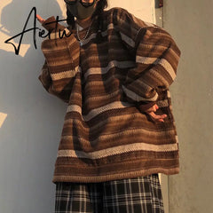 Aiertu  Autumn Pullover Women Vintage Striped Oversize Sweater Long Sleeve Knitted Tops Hip Hop  Streetwear Pullover Female Aiertu