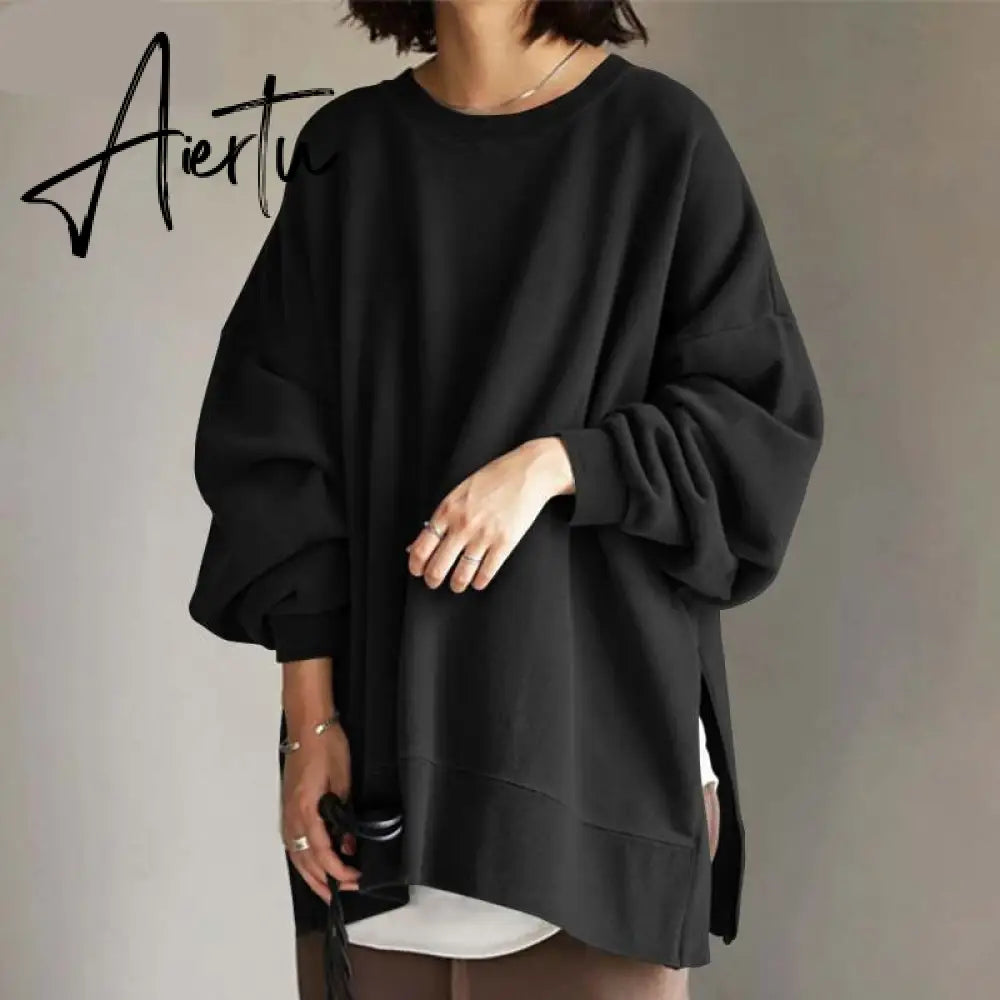 Aiertu Autumn Sweatshirt Women Long Sleeve Loose Hoodies Pullover Winter Casual Split Sweatshirts Hooded Streetwear Aiertu