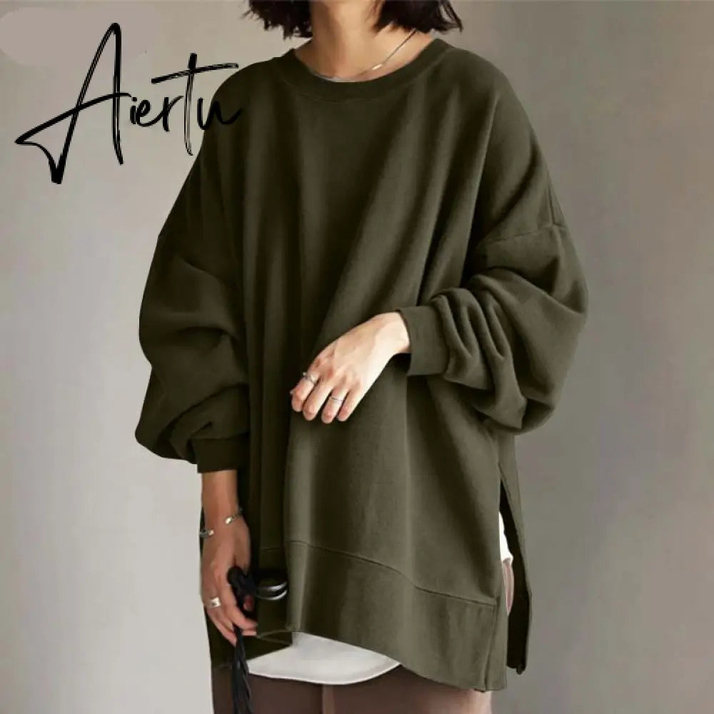 Aiertu Autumn Sweatshirt Women Long Sleeve Loose Hoodies Pullover Winter Casual Split Sweatshirts Hooded Streetwear Aiertu