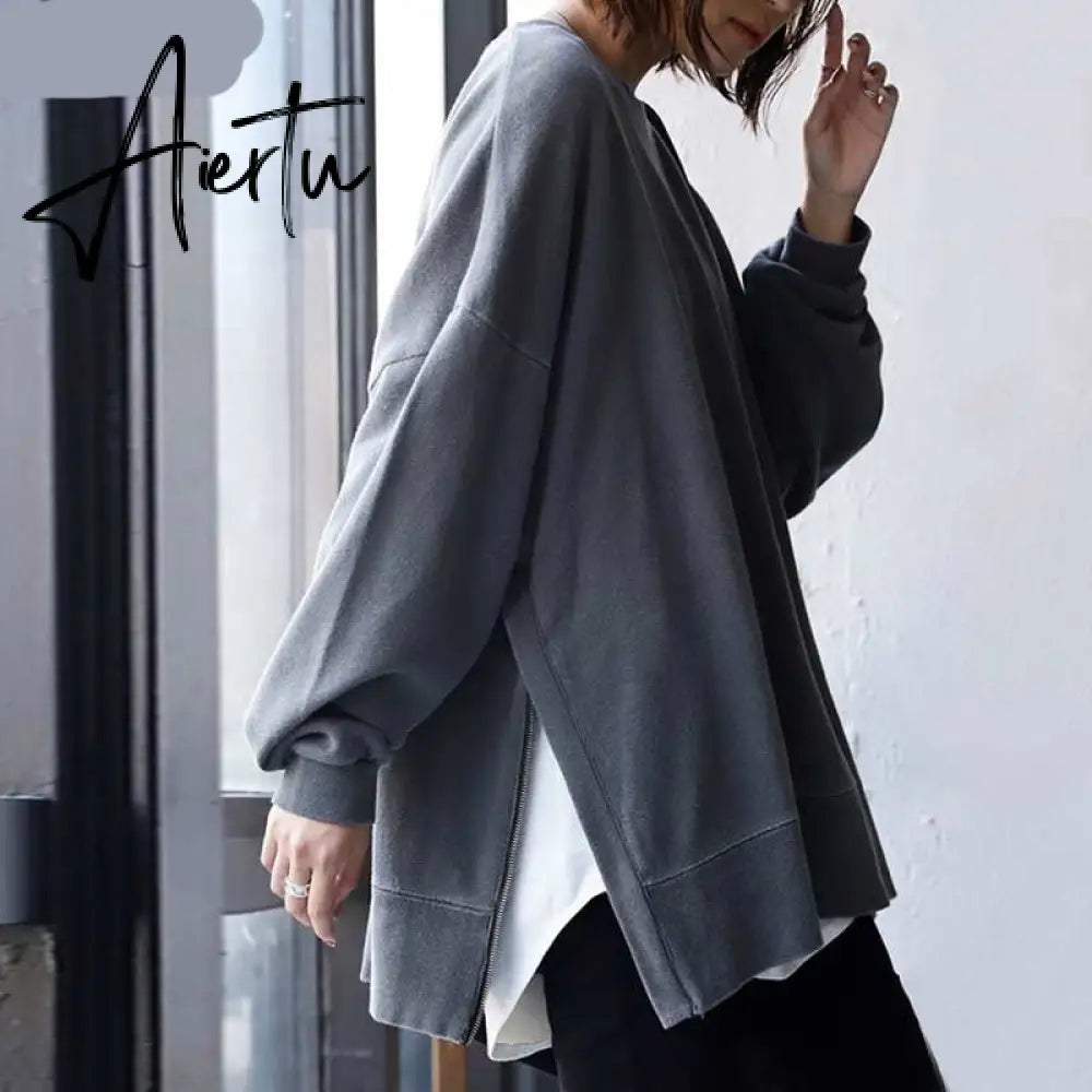 Aiertu Autumn Sweatshirt Women Long Sleeve Loose Hoodies Pullover Winter Casual Split Sweatshirts Hooded Streetwear Aiertu